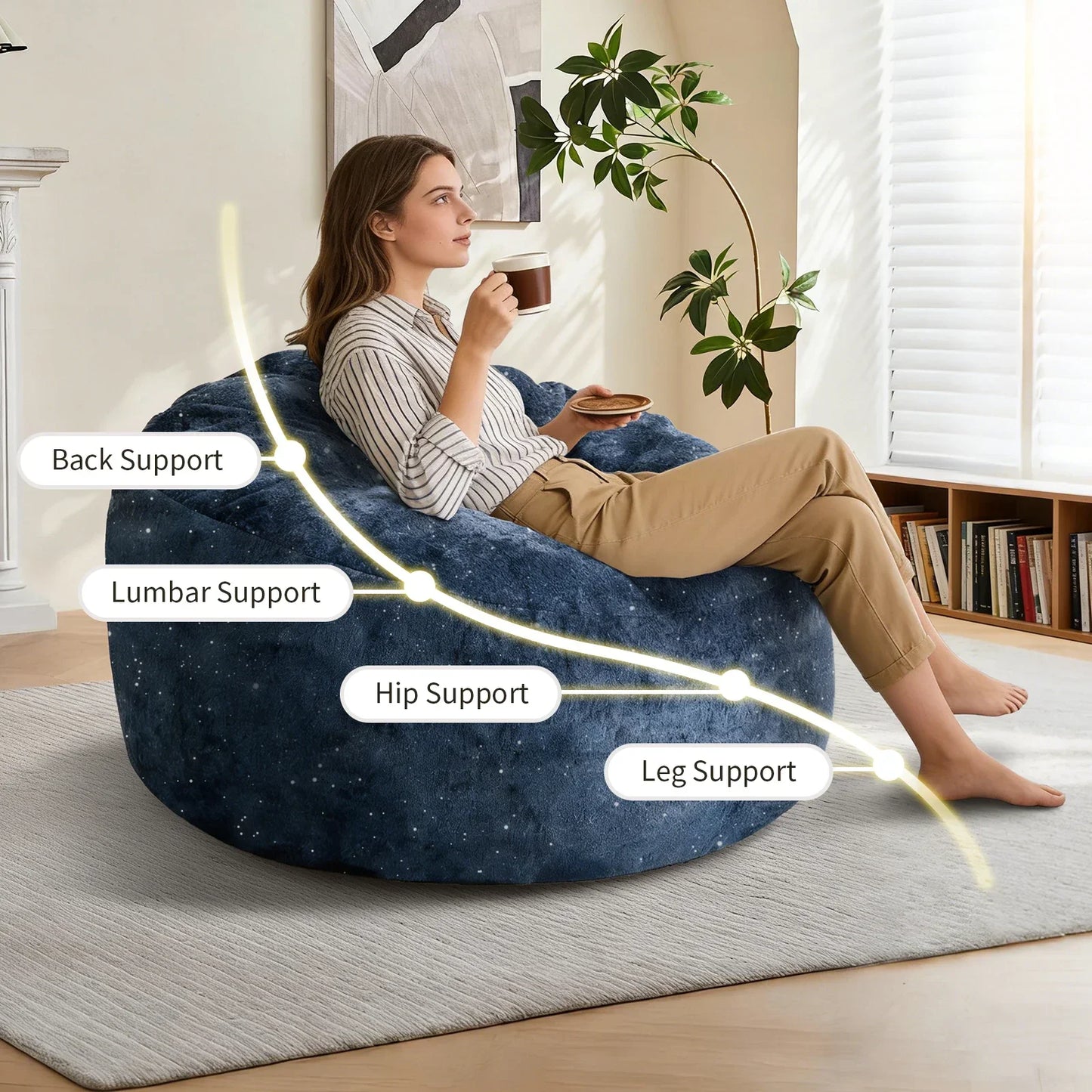 Faux Fur Bean Bag Chair for Adults, Plush Soft Cover Lazy Sofa, Home Furniture for Living Room Bedroom Dorm Office 3