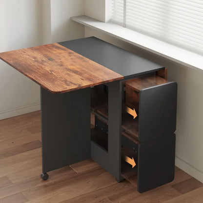 Folding Dining Table Set for 4 with Storage & Wheels | Space-Saving Design for Small Spaces 1