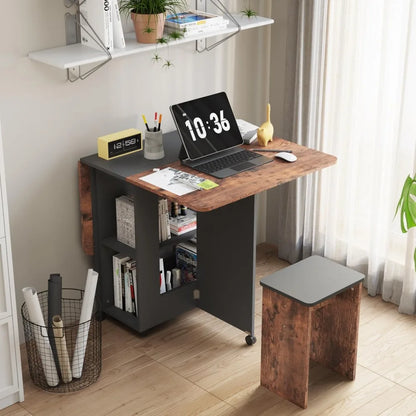 Folding Dining Table Set for 4 with Storage & Wheels | Space-Saving Design for Small Spaces 4