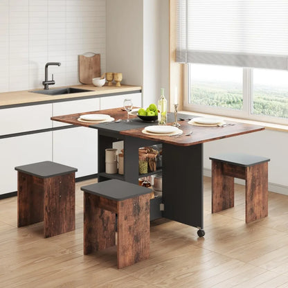 Folding Dining Table Set for 4 with Storage & Wheels | Space-Saving Design for Small Spaces 5