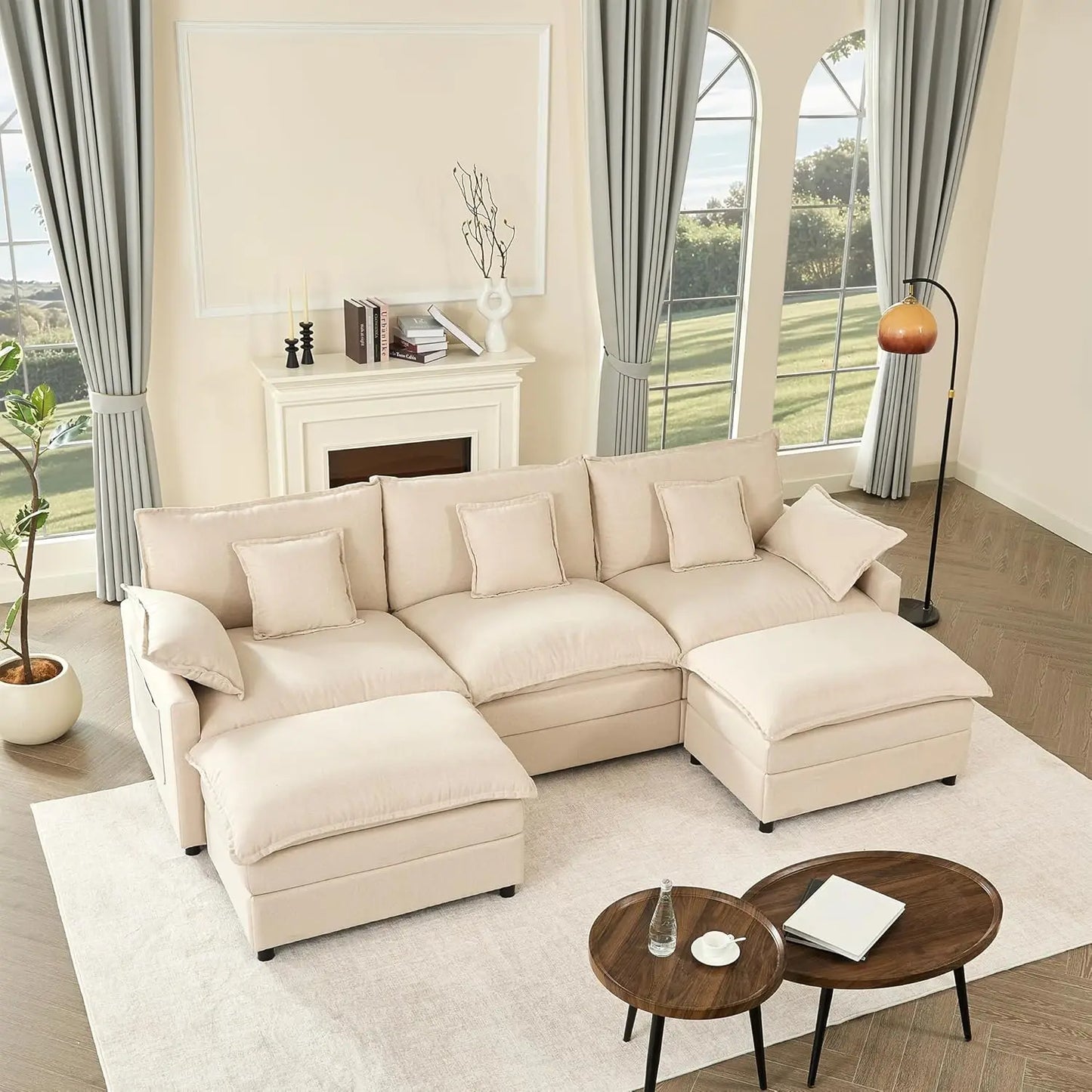 GOSUHI 108" U Shaped Couch, Modular Sectional Sofa, 3-Seater Comfy Cloud Couch, Set of Modular Pieces with Movable Ottoman, Deep 0