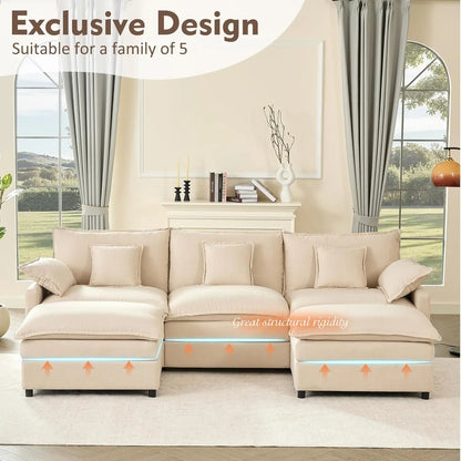 GOSUHI 108" U Shaped Couch, Modular Sectional Sofa, 3-Seater Comfy Cloud Couch, Set of Modular Pieces with Movable Ottoman, Deep 2