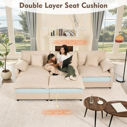 GOSUHI 108" U Shaped Couch, Modular Sectional Sofa, 3-Seater Comfy Cloud Couch, Set of Modular Pieces with Movable Ottoman, Deep 3