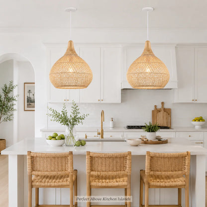 Handmade Rattan Pendant Light | Adjustable Height Chandelier for Cozy Kitchen Ambiance 1