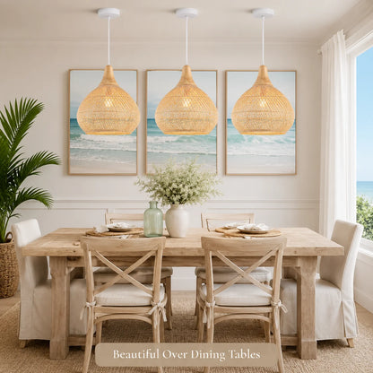 Handmade Rattan Pendant Light | Adjustable Height Chandelier for Cozy Kitchen Ambiance 2