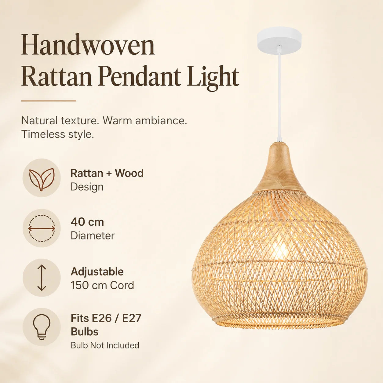 Handmade Rattan Pendant Light | Adjustable Height Chandelier for Cozy Kitchen Ambiance 5