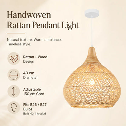 Handmade Rattan Pendant Light | Adjustable Height Chandelier for Cozy Kitchen Ambiance 5