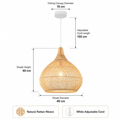 Handmade Rattan Pendant Light | Adjustable Height Chandelier for Cozy Kitchen Ambiance 7