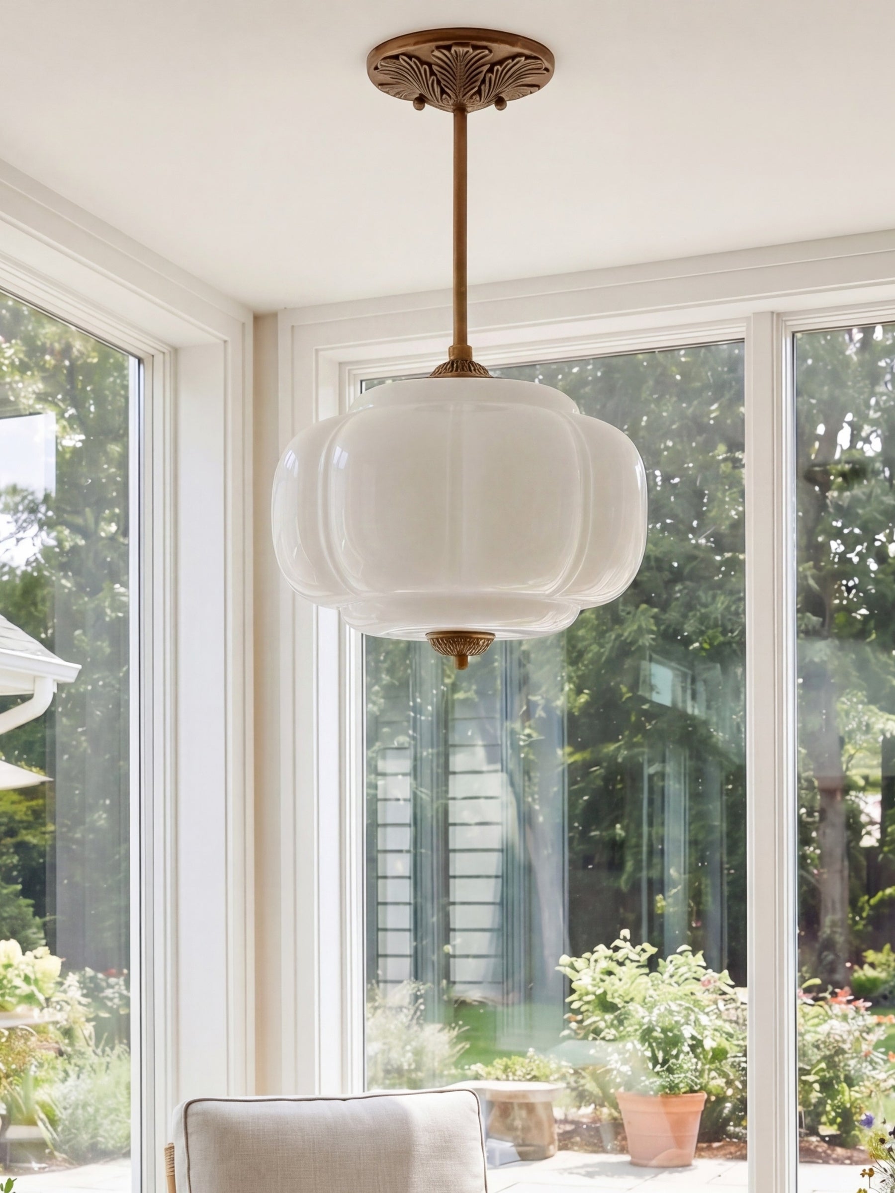 LunaGlass | Vintage Elegant Milk Glass Pendant Ceiling Light Fixture 1