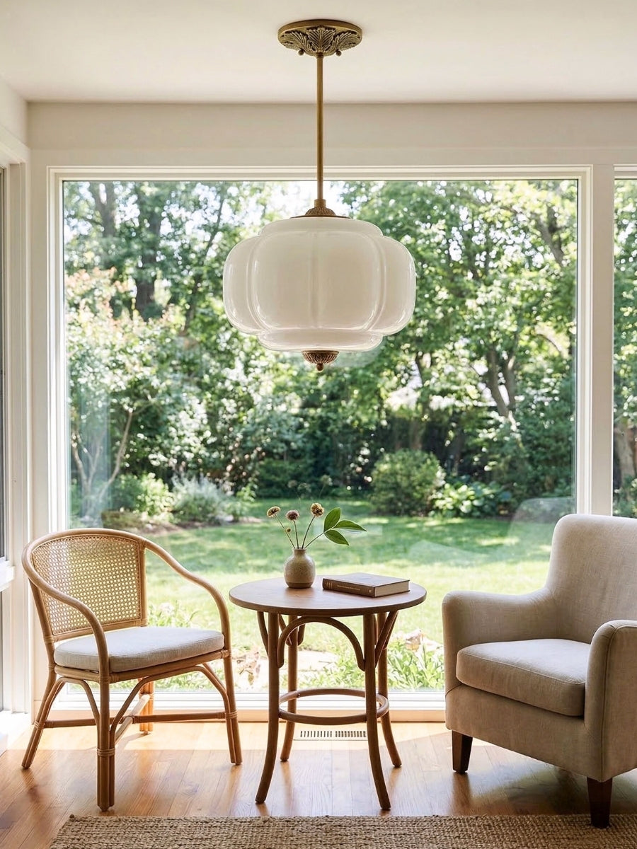 LunaGlass | Vintage Elegant Milk Glass Pendant Ceiling Light Fixture 3