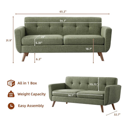 Mid Century | Loveseat Sofa with Pocket Springs & Tufted Linen | Stylish Seating for Living Room & Bedroom 1