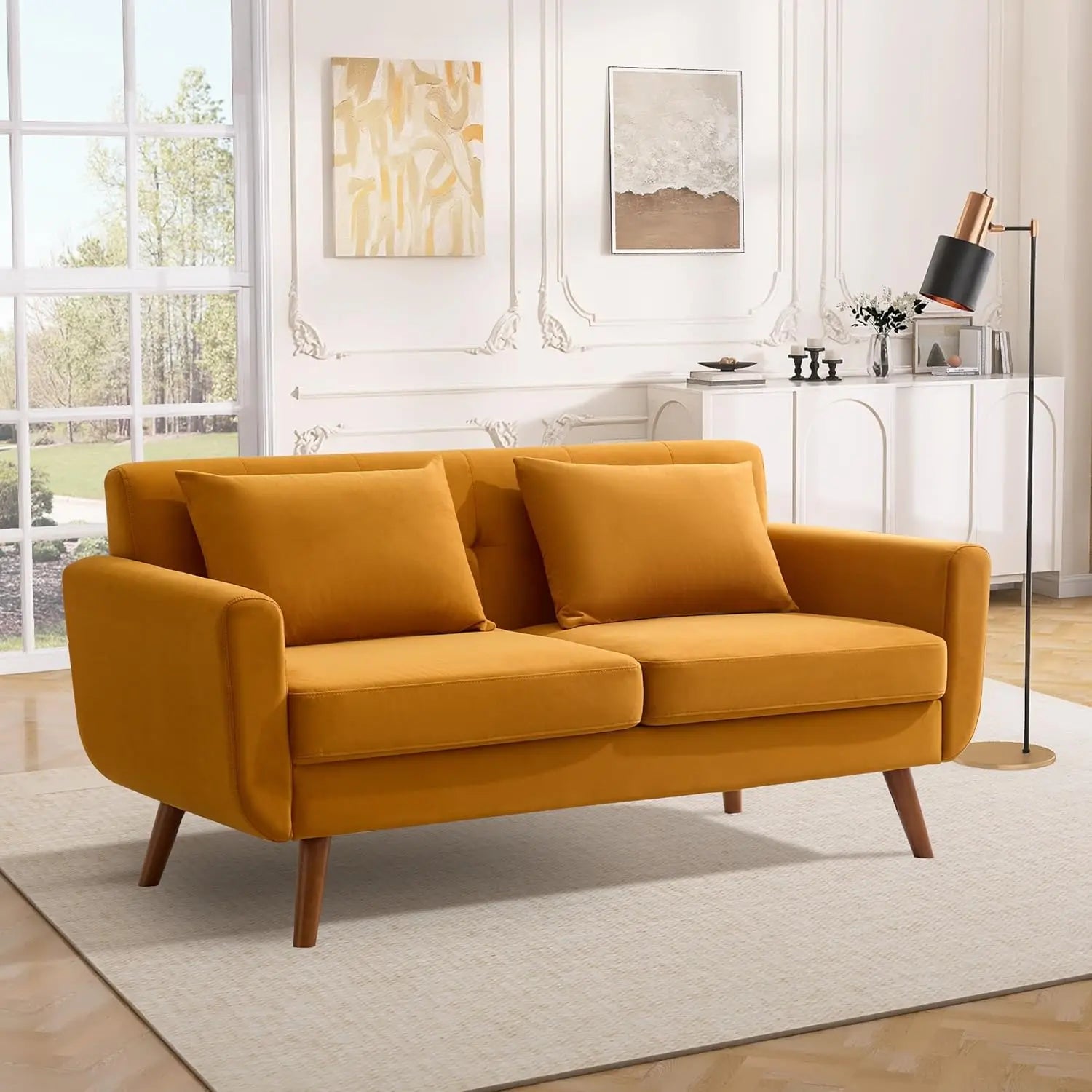 Mid Century | Loveseat Sofa with Pocket Springs & Tufted Linen | Stylish Seating for Living Room & Bedroom 10