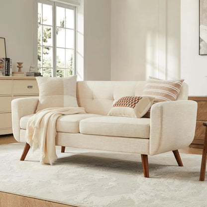 Mid Century | Loveseat Sofa with Pocket Springs & Tufted Linen | Stylish Seating for Living Room & Bedroom 11
