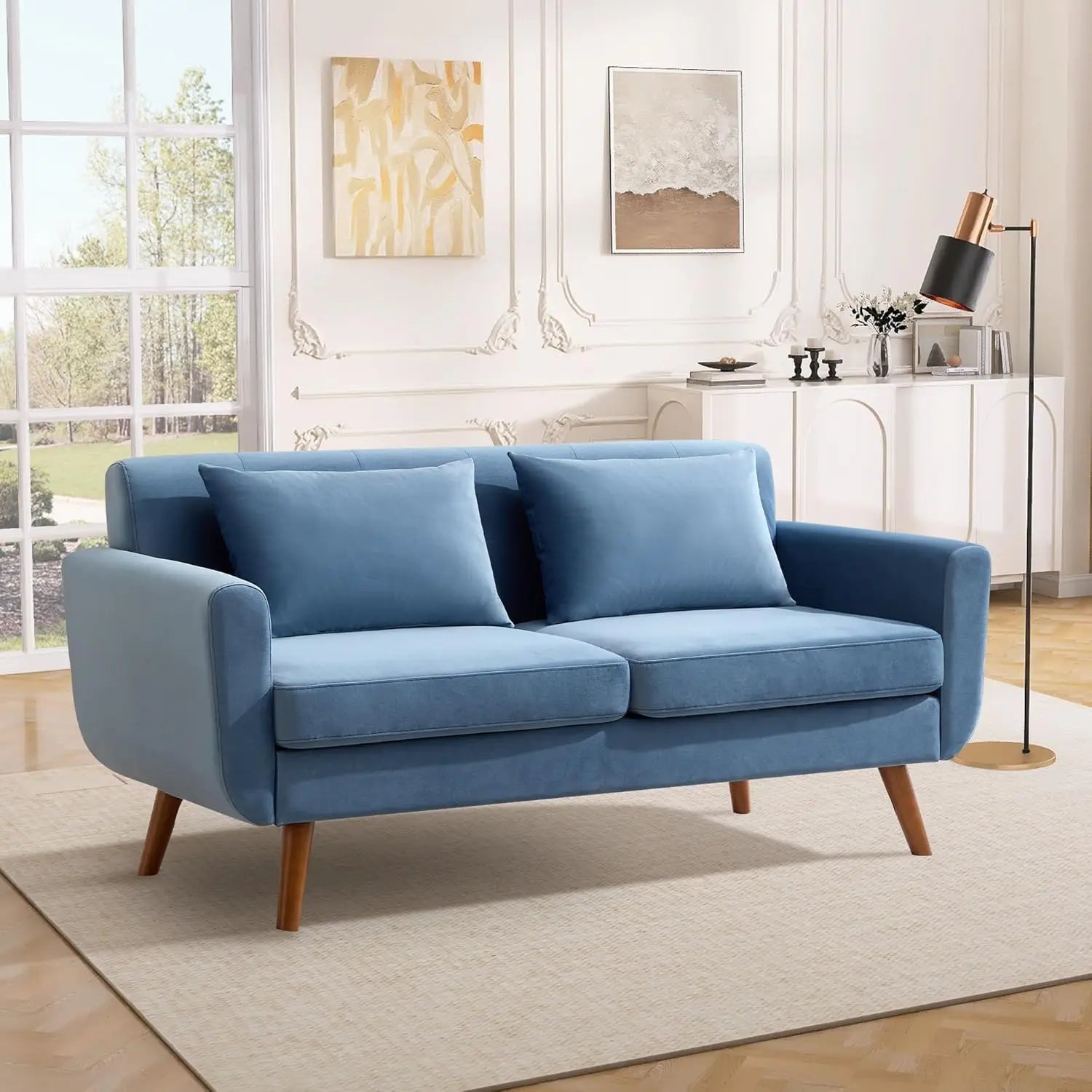 Mid Century | Loveseat Sofa with Pocket Springs & Tufted Linen | Stylish Seating for Living Room & Bedroom 12