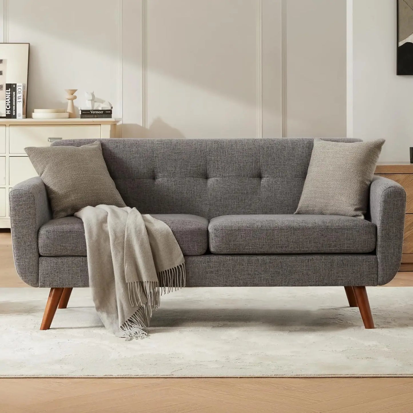 Mid Century | Loveseat Sofa with Pocket Springs & Tufted Linen | Stylish Seating for Living Room & Bedroom 13