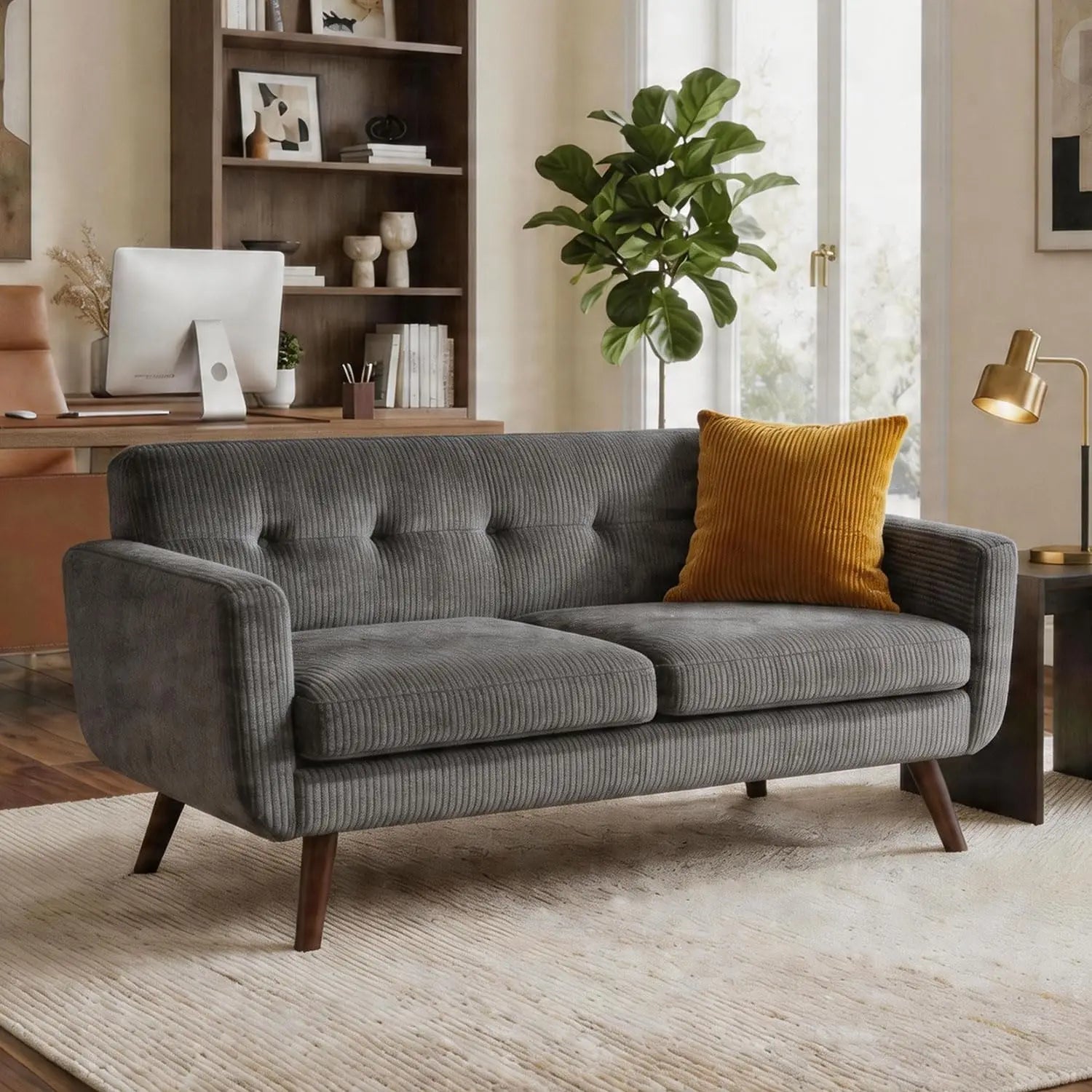 Mid Century | Loveseat Sofa with Pocket Springs & Tufted Linen | Stylish Seating for Living Room & Bedroom 14
