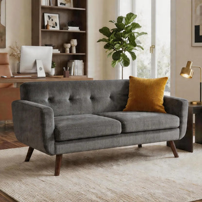 Mid Century | Loveseat Sofa with Pocket Springs & Tufted Linen | Stylish Seating for Living Room & Bedroom 14