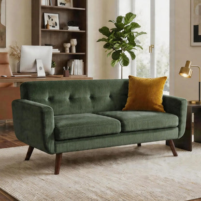 Mid Century | Loveseat Sofa with Pocket Springs & Tufted Linen | Stylish Seating for Living Room & Bedroom 6