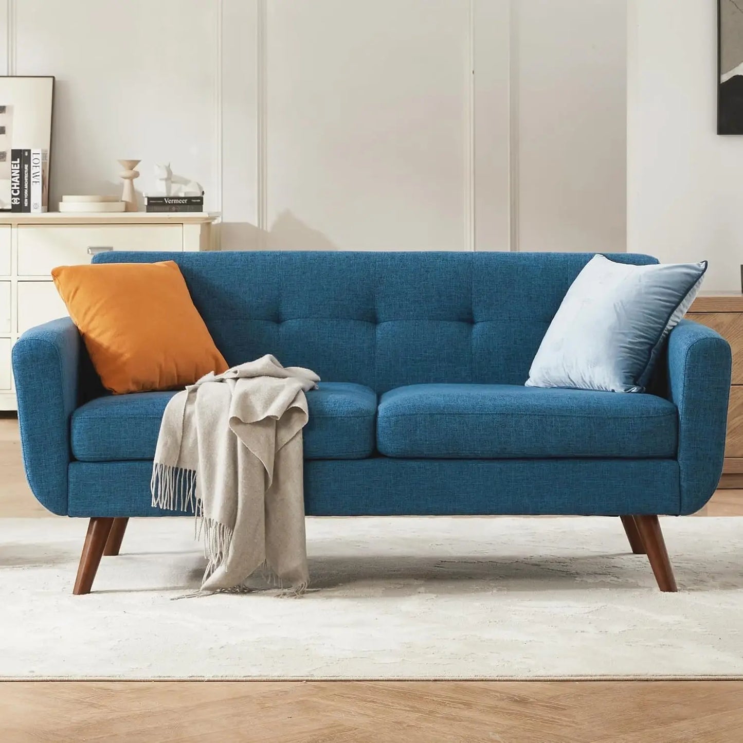 Mid Century | Loveseat Sofa with Pocket Springs & Tufted Linen | Stylish Seating for Living Room & Bedroom 7
