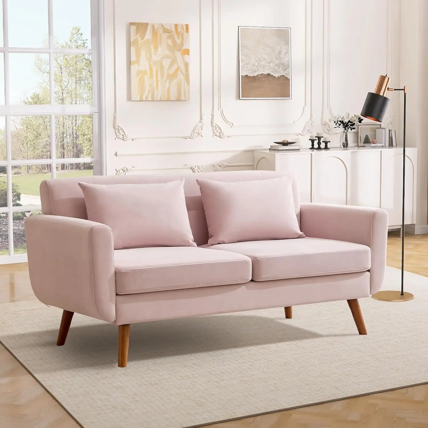 Mid Century | Loveseat Sofa with Pocket Springs & Tufted Linen | Stylish Seating for Living Room & Bedroom 8
