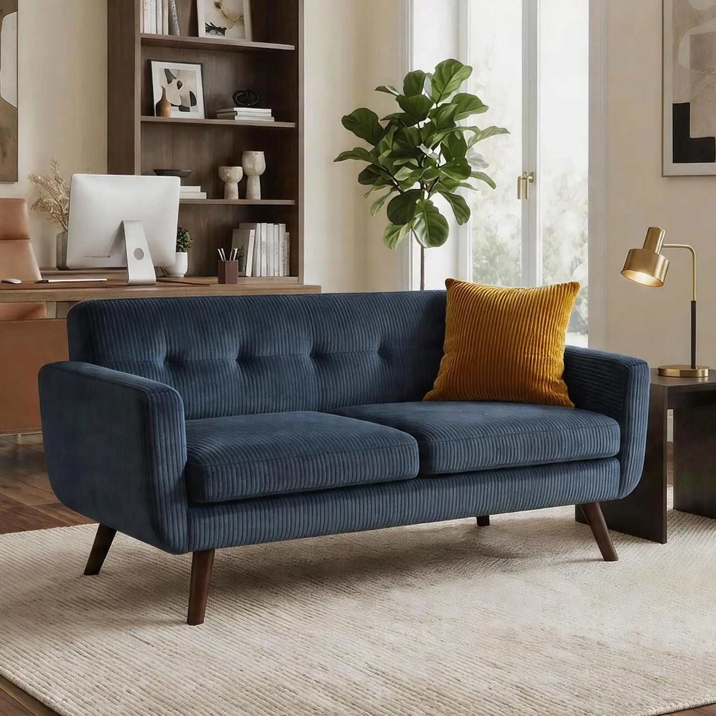 Mid Century | Loveseat Sofa with Pocket Springs & Tufted Linen | Stylish Seating for Living Room & Bedroom 9
