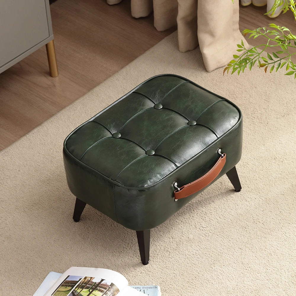 Minimalist Short Stool | Soft Faux Leather Footrest with Sturdy Frame | Space-Saving Design for Living Room and Entryway 0