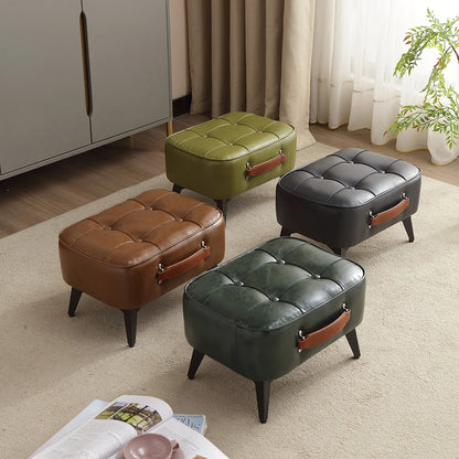 Minimalist Short Stool | Soft Faux Leather Footrest with Sturdy Frame | Space-Saving Design for Living Room and Entryway 1