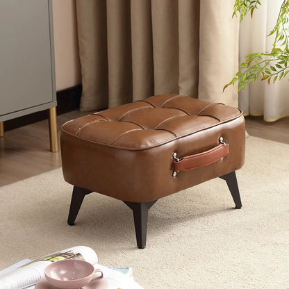 Minimalist Short Stool | Soft Faux Leather Footrest with Sturdy Frame | Space-Saving Design for Living Room and Entryway 3