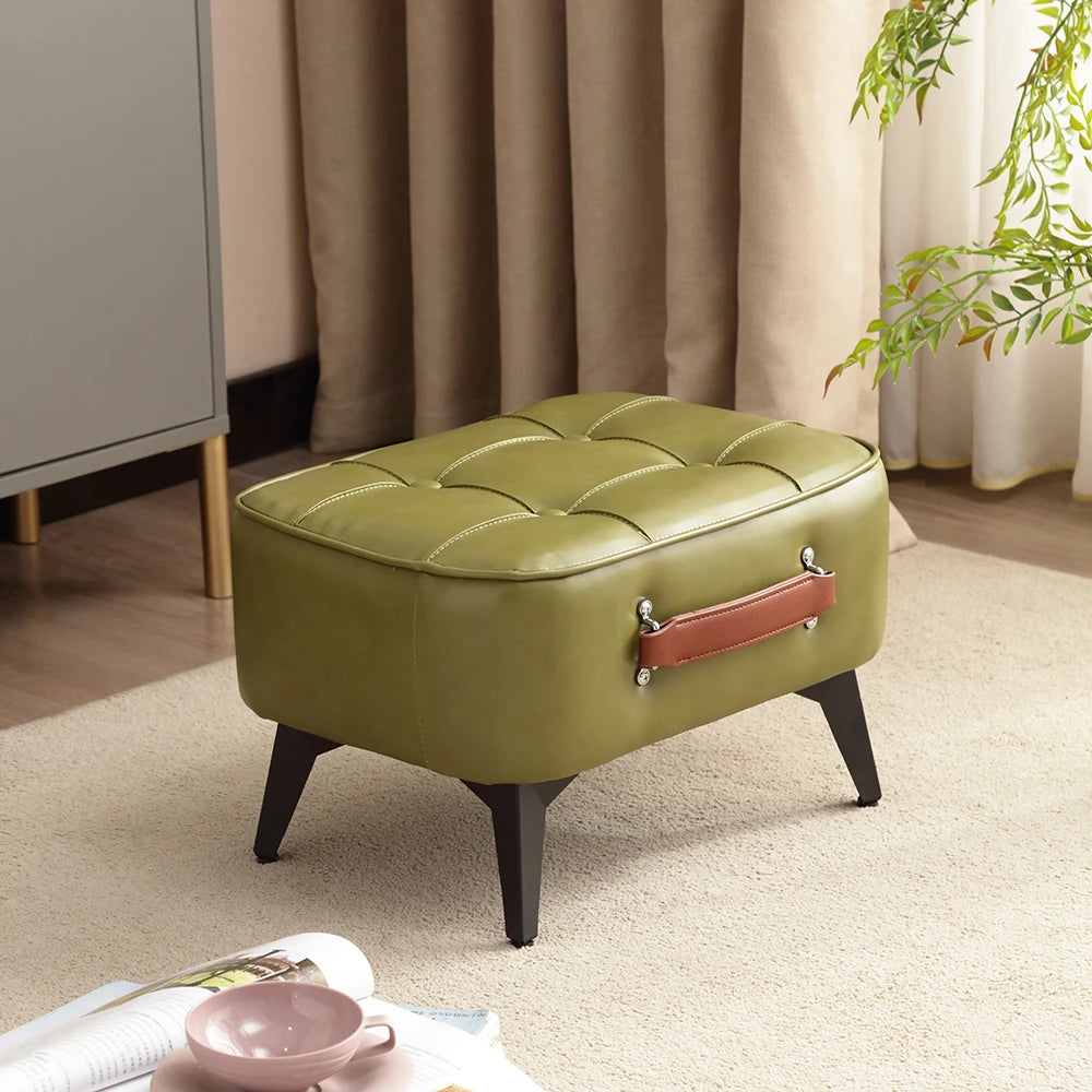 Minimalist Short Stool | Soft Faux Leather Footrest with Sturdy Frame | Space-Saving Design for Living Room and Entryway 6