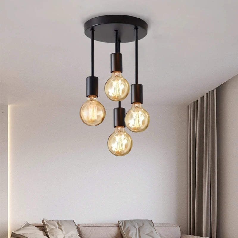 Modern Black Flush Mount Ceiling Light with 4 E27 Bulb Bases | Versatile Design for Home Illumination 2