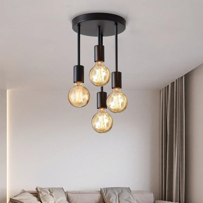 Modern Black Flush Mount Ceiling Light with 4 E27 Bulb Bases | Versatile Design for Home Illumination 2