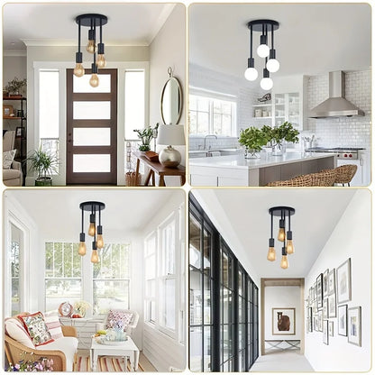 Modern Black Flush Mount Ceiling Light with 4 E27 Bulb Bases | Versatile Design for Home Illumination 3
