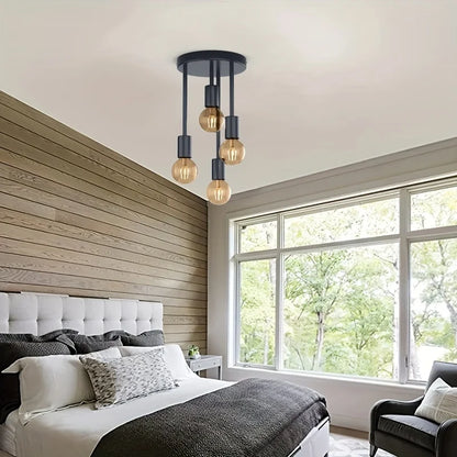 Modern Black Flush Mount Ceiling Light with 4 E27 Bulb Bases | Versatile Design for Home Illumination 5