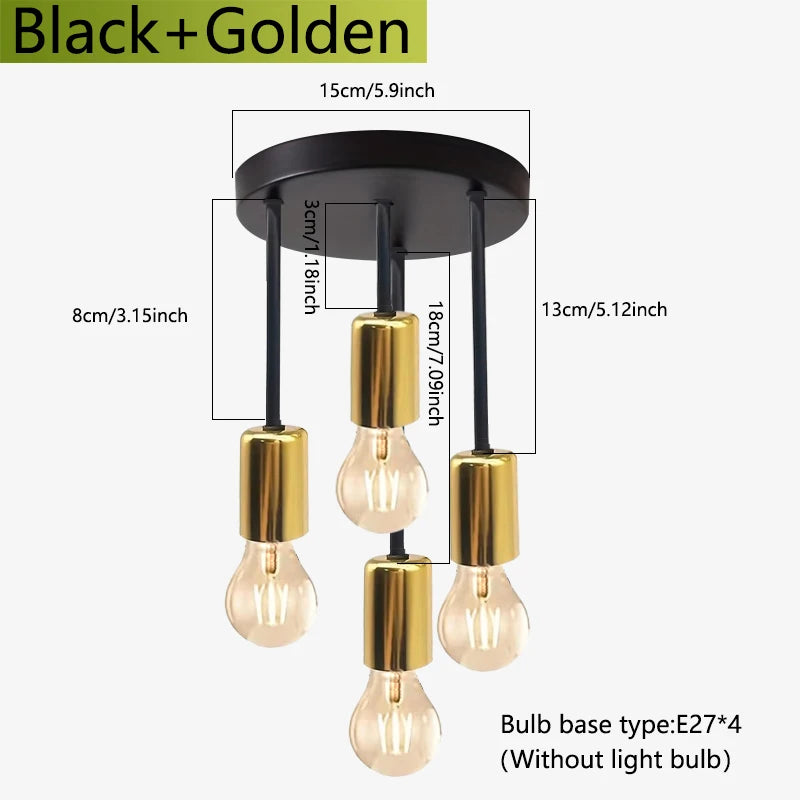 Modern Black Flush Mount Ceiling Light with 4 E27 Bulb Bases | Versatile Design for Home Illumination 7