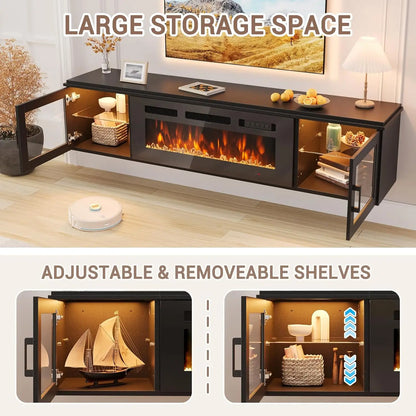 Modern Floating TV Stand with Electric Fireplace Insert | Sleek High Gloss Design for Cozy Living Rooms 4