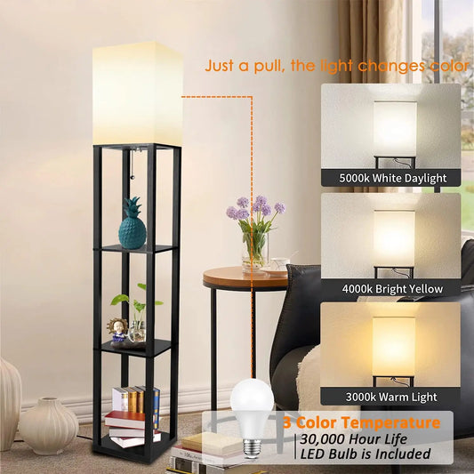 Modern Floor Lamp with Shelves & 3 Color Temperature LED Bulb | Stylish Lighting Solution for Living Room and Office 2
