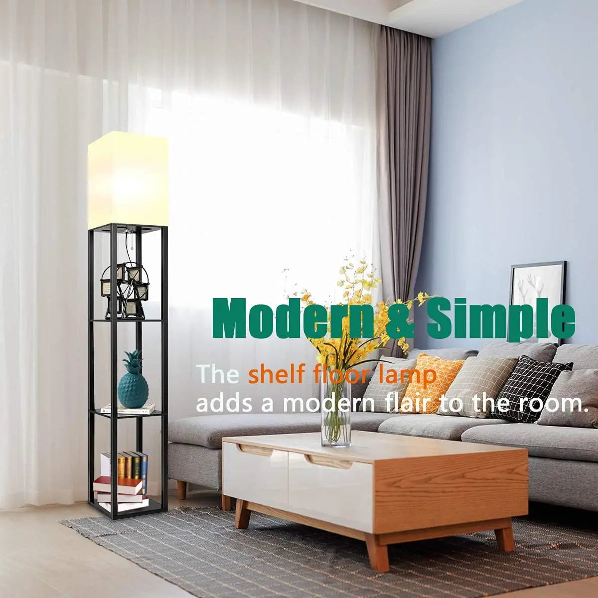 Modern Floor Lamp with Shelves & 3 Color Temperature LED Bulb | Stylish Lighting Solution for Living Room and Office 2
