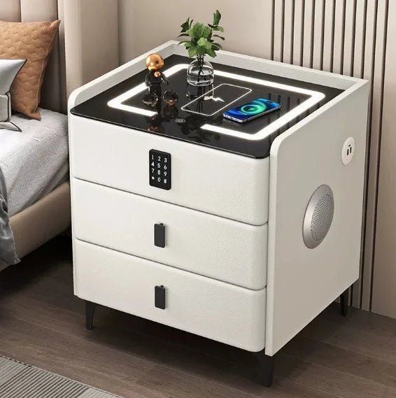 Modern Nightstand | Smart Bedside Table with Wireless Charging & Combination Lock | Ideal for Convenience in Hotels 0