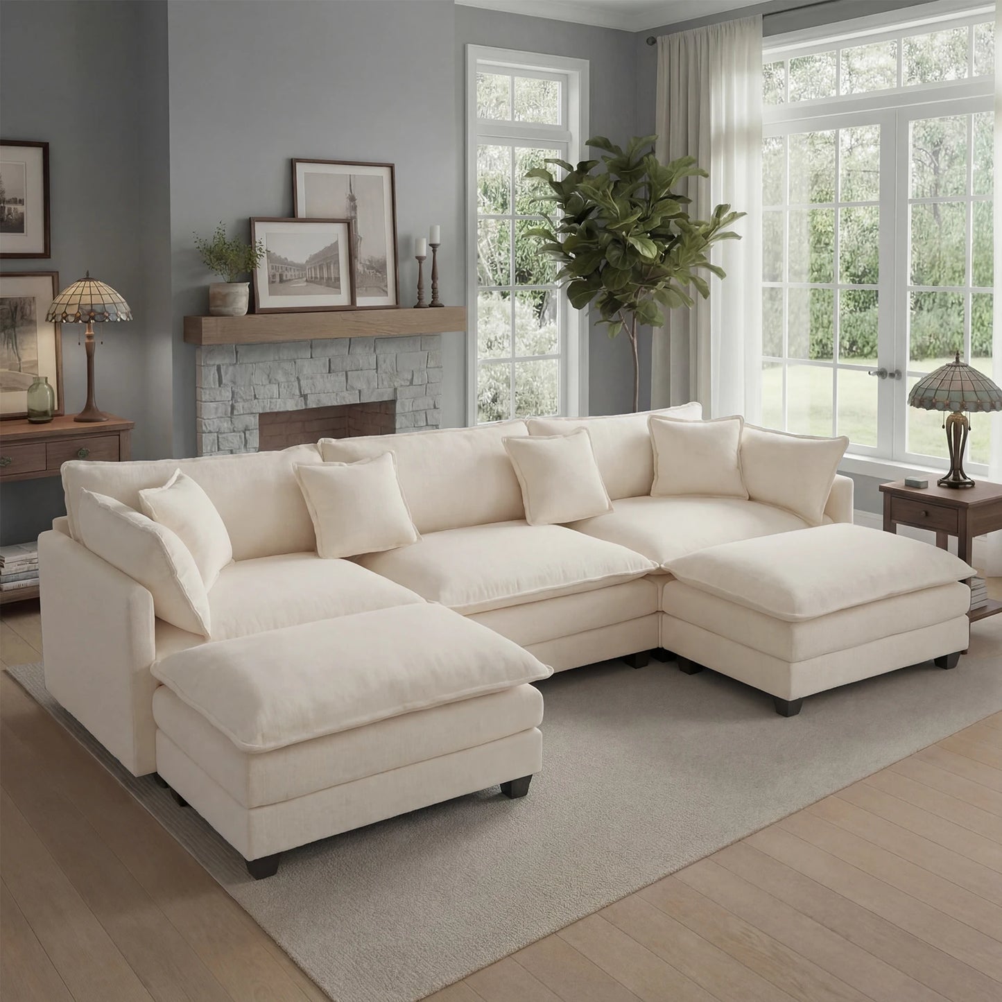 Modular Sofa | Comfy Cloud Sectional Couch with Deep Seats & Ottoman | Versatile Design for Living Room Comfort 0