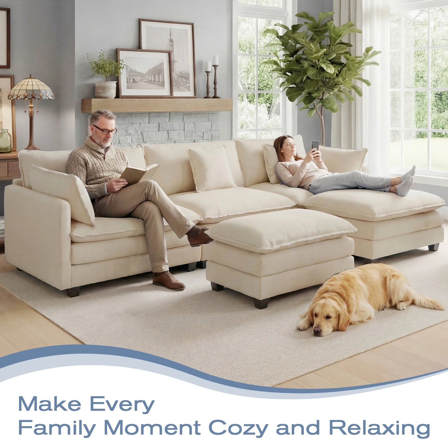 Modular Sofa | Comfy Cloud Sectional Couch with Deep Seats & Ottoman | Versatile Design for Living Room Comfort 2