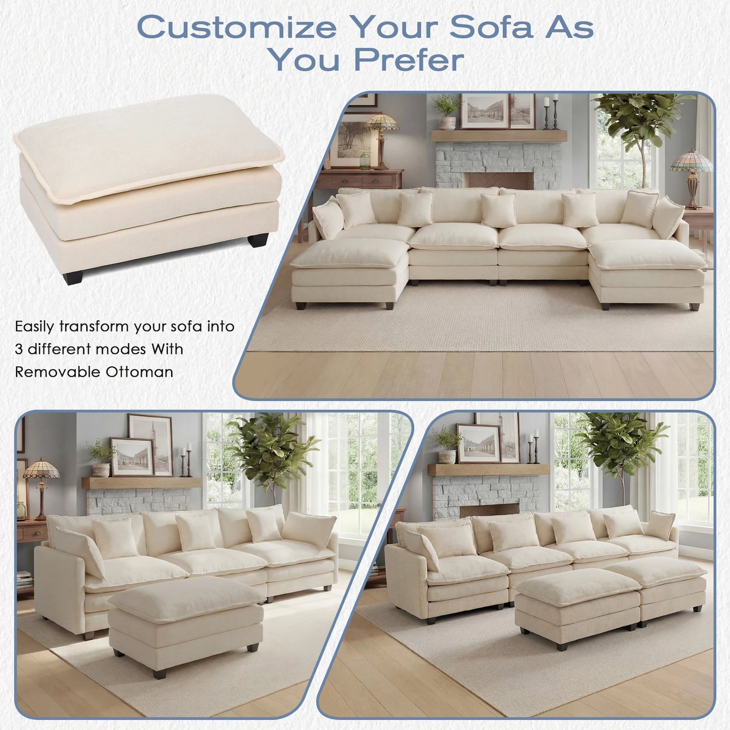 Modular Sofa | Comfy Cloud Sectional Couch with Deep Seats & Ottoman | Versatile Design for Living Room Comfort 5