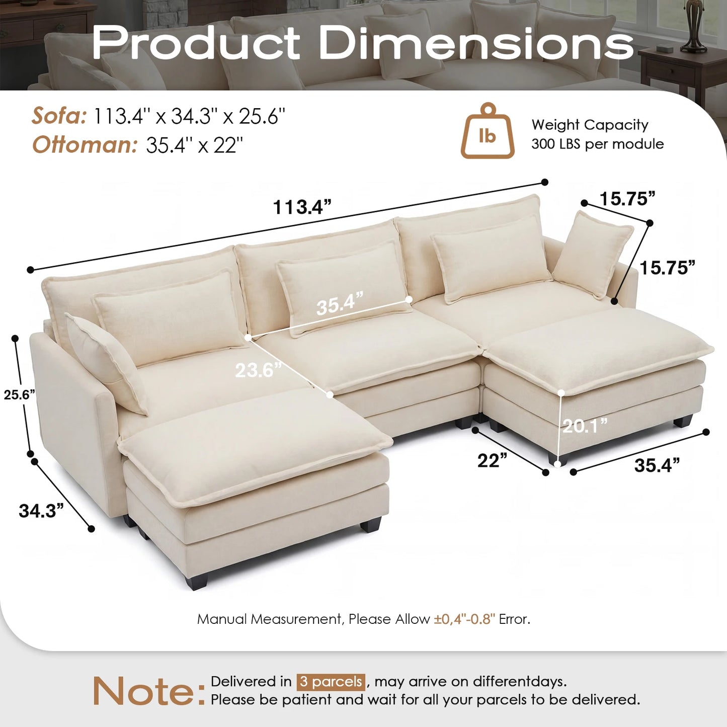 Modular Sofa | Comfy Cloud Sectional Couch with Deep Seats & Ottoman | Versatile Design for Living Room Comfort 7