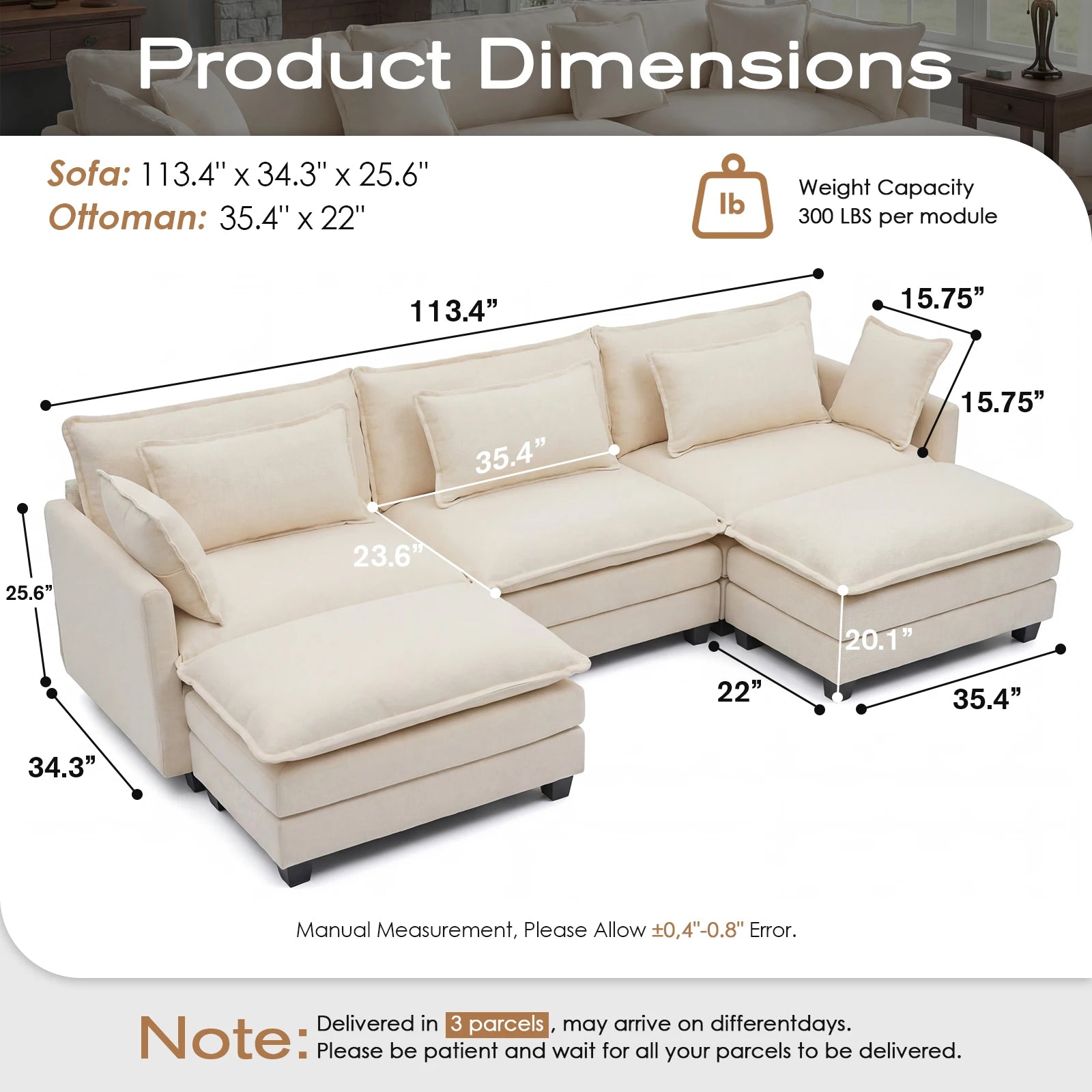 Modular Sofa | Comfy Cloud Sectional Couch with Deep Seats & Ottoman | Versatile Design for Living Room Comfort 7