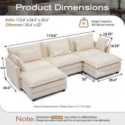 Modular Sofa | Comfy Cloud Sectional Couch with Deep Seats & Ottoman | Versatile Design for Living Room Comfort 7