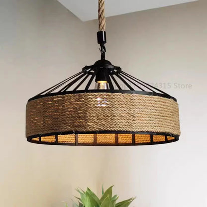 Rustic Pendant Light | Hemp Rope Hanging Lamp with Industrial Charm | Vintage Kitchen Pendant Lighting for Cozy Ambiance 0