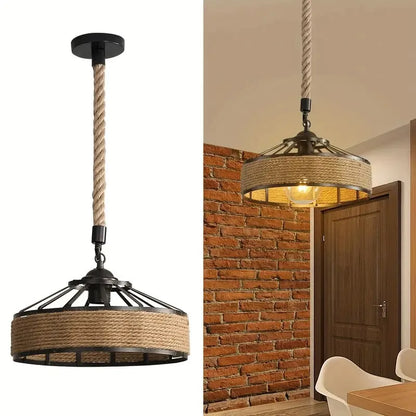 Rustic Pendant Light | Hemp Rope Hanging Lamp with Industrial Charm | Vintage Kitchen Pendant Lighting for Cozy Ambiance 1
