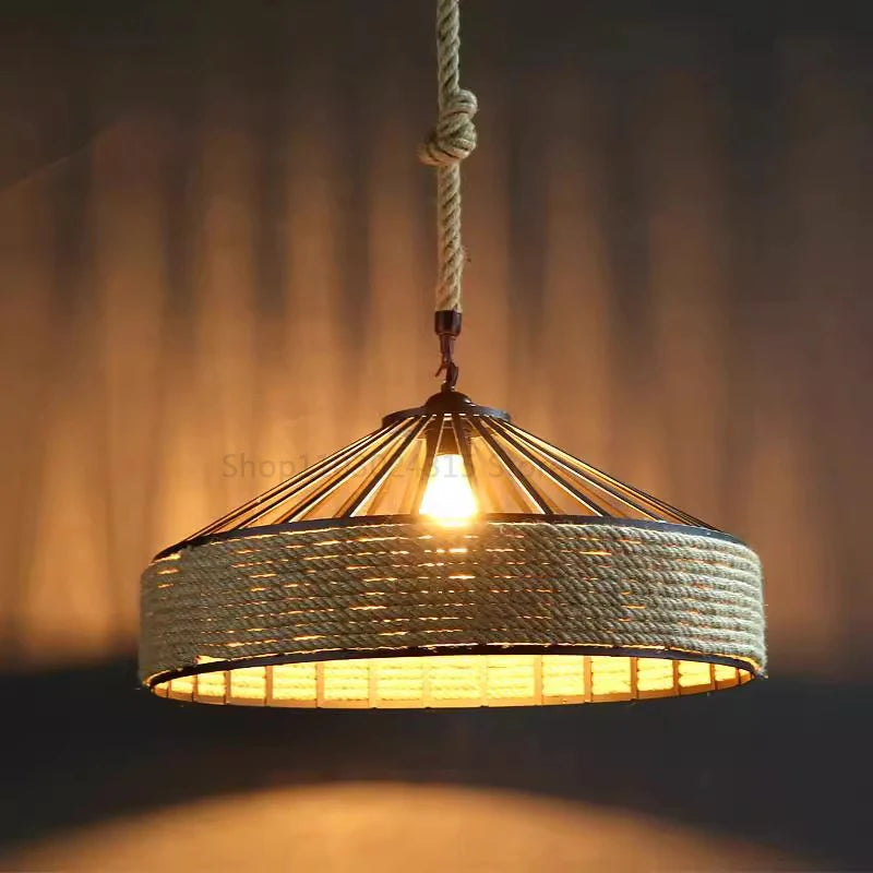 Rustic Pendant Light | Hemp Rope Hanging Lamp with Industrial Charm | Vintage Kitchen Pendant Lighting for Cozy Ambiance 3
