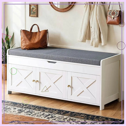 Rustic Storage Bench | Entryway Bench with Cushion & Adjustable Shelves | Versatile Shoe Storage Solution for Home Organization 0