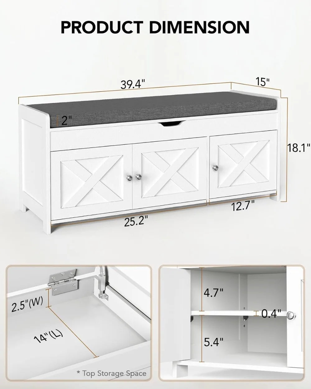 Rustic Storage Bench | Entryway Bench with Cushion & Adjustable Shelves | Versatile Shoe Storage Solution for Home Organization 1