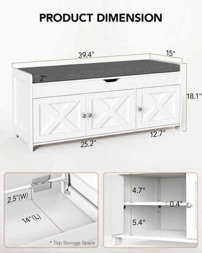 Rustic Storage Bench | Entryway Bench with Cushion & Adjustable Shelves | Versatile Shoe Storage Solution for Home Organization 1